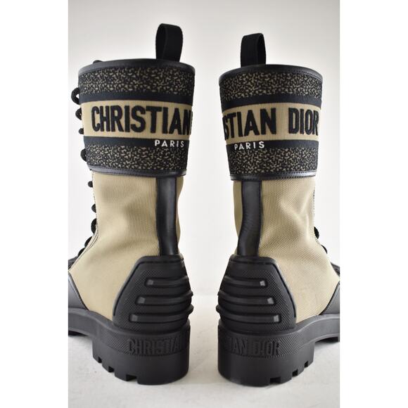 Dior D-Major Black Taupe Logo Military Combat Lace Up Tie Ankle Boots 38.5 - Picture 15 of 16